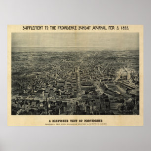 Poster 1895 Providence, RI Birds Eye View Panoramic Map