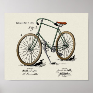 Poster 1895 Vintage Bicycle Patent Color Art Print