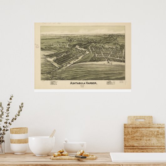 Poster 1896 Ashtabula Harbour, OH Oiseaux Vue Panoramique (Cuisine)
