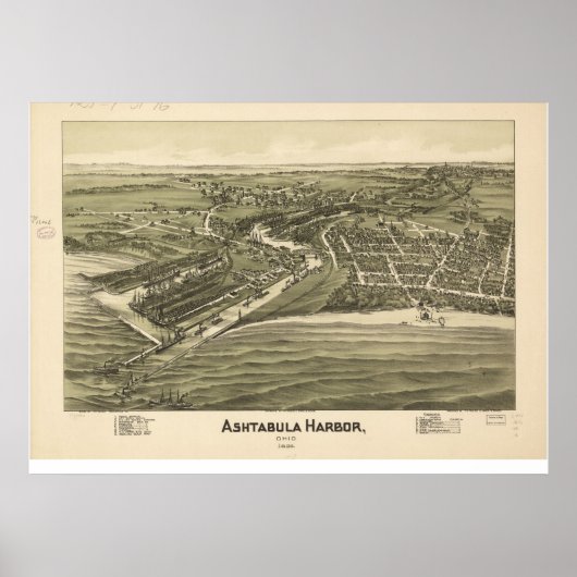 Poster 1896 Ashtabula Harbour, OH Oiseaux Vue Panoramique (Devant)