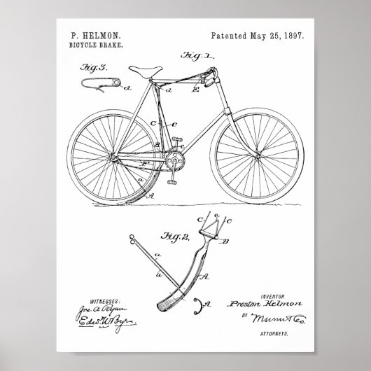 Poster 1897 Brevet de frein à bicyclette dessin d'art Imp (Devant)