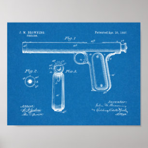 Poster 1897 Browning Gun Patent Art Drawing Print