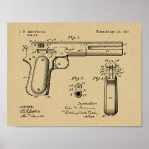 Poster 1897 Browning Gun Patent Art Drawing Print