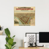 Poster 1897 Chicago, IL Birds Eye View Panoramic Map (Bureau à domicile)
