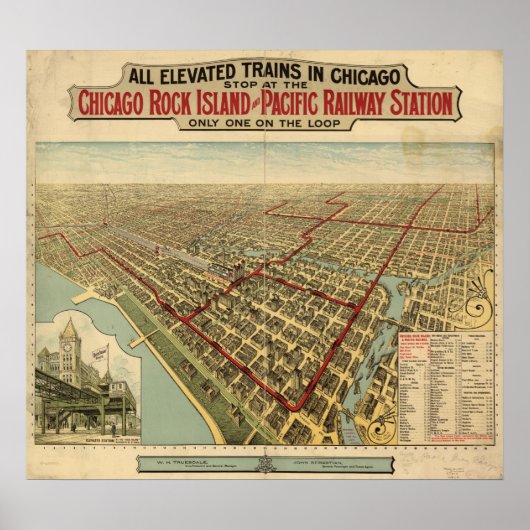 Poster 1897 Chicago, IL Birds Eye View Panoramic Map (Devant)