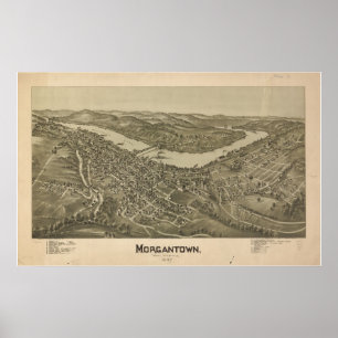 Poster 1897 Morgantown, WV Bird's Eye View Carte panorami