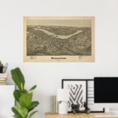 Poster 1897 Morgantown, WV Bird's Eye View Carte panorami (Bureau à domicile)