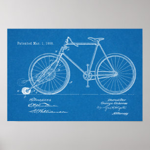 Poster 1898 Brevet de bicyclette Vintage Plan directeur I