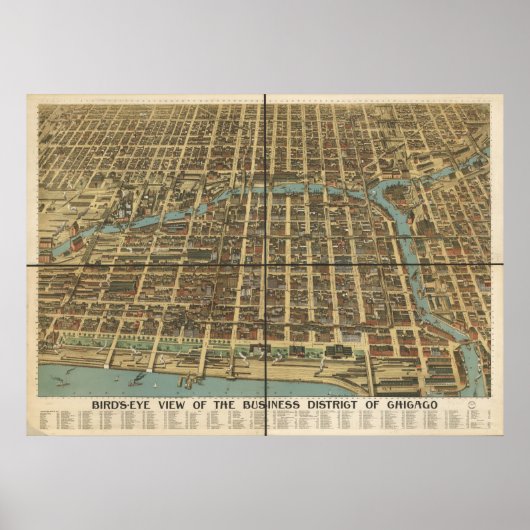 Poster 1898 Chicago, IL Birds Eye View Panoramic Map (Devant)