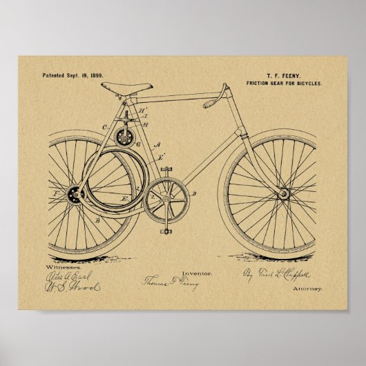 Poster 1899 Bicycle Gear Brevet Art Dessin Imprimer (Devant)