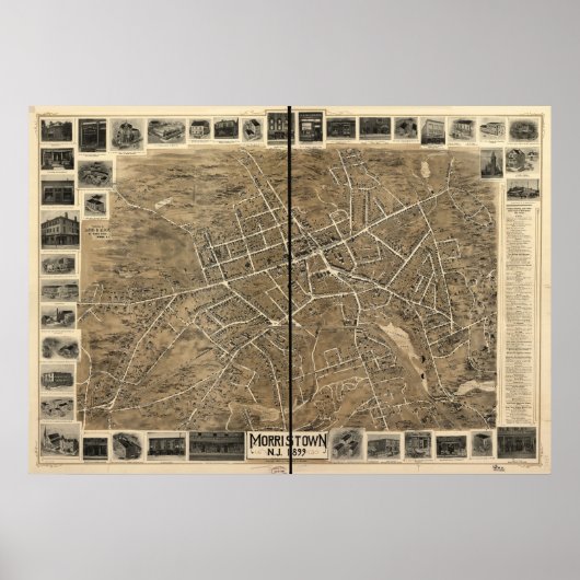 Poster 1899 Morristown, NJ Birds Eye View Panoramic Map (Devant)