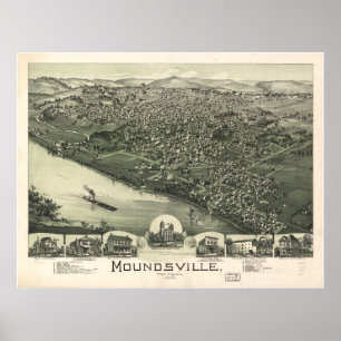 Poster 1899 Moundsville, WV Bird's Eye View Panoramic Map