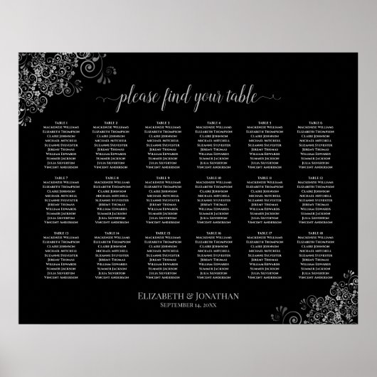 Poster 18 Mariage de table Diagramme de siège Argent Fril (Devant)