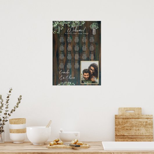 Poster 18 Table Bois rustique Gypsophila Mousse DE SIÈGE  (Cuisine)