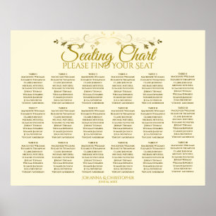 Poster 18 Table Gold & Cream Simple Mariage Seating Chart