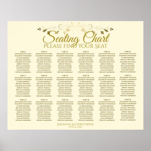 Poster 18 Table Gold & Cream Simple Mariage Seating Chart (Devant)