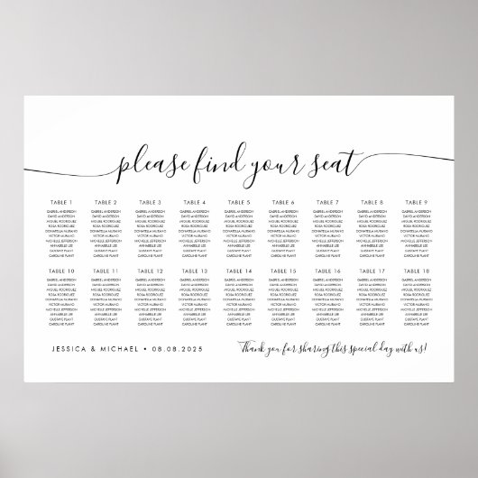 Poster 18 Tables Modernes Trouvez Votre Siège Carte De Si (Devant)