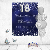 Poster 18e anniversaire bleu argent étoiles bienvenue
