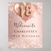 Poster 18e anniversaire blush roses ballons d'or bienvenu (Devant)