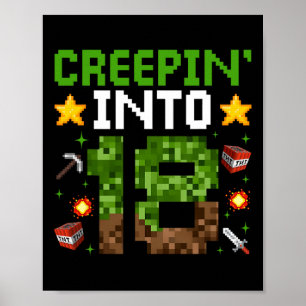 Poster 18e Anniversaire Joueur Pixel Creepin’ En 18 Vidéo