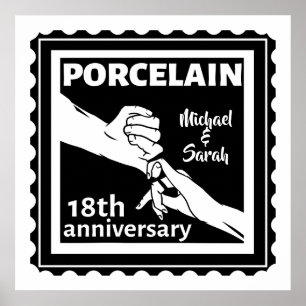 Poster 18e anniversaire mariage porcelaine traditionnelle