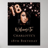 Poster 18e anniversaire noir rose or photo star accueil (Devant)