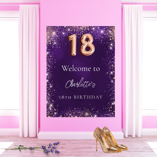 Poster 18e anniversaire parties scintillant violet scinti