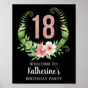 Poster 18e anniversaire rose floral personnalisé