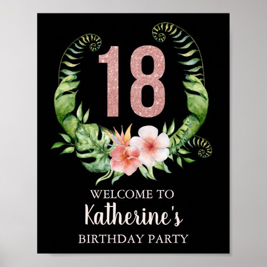 Poster 18e anniversaire rose floral personnalisé (Devant)