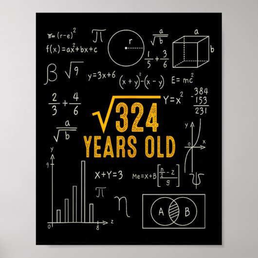 Poster 18th Birthday Square Root Of 324 Love Math 18 Year (Devant)