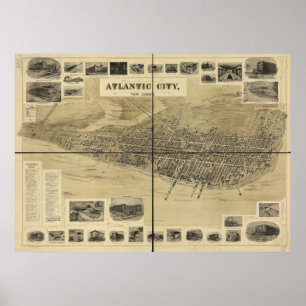 Poster 1900 Atlantic City NJ Birds Eye View Carte panoram