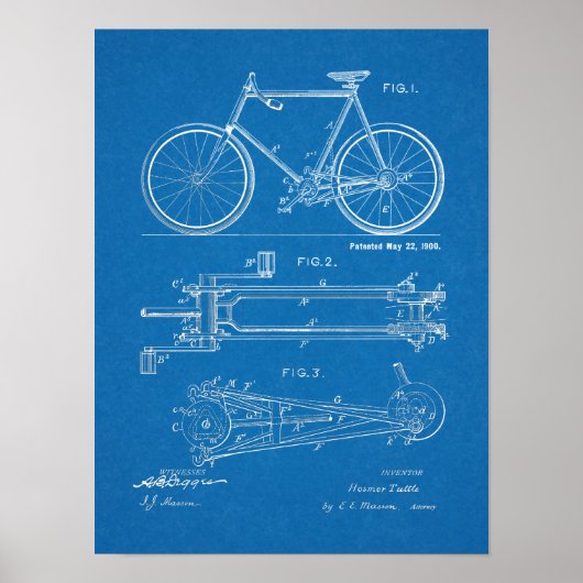 Poster 1900 Conception de bicyclettes sans chaines Brevet (Devant)