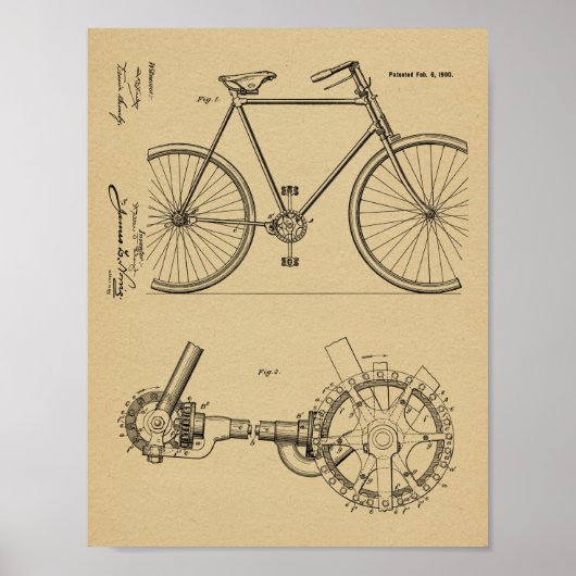 Poster 1900 Conception de bicyclettes sans chaines Brevet (Devant)
