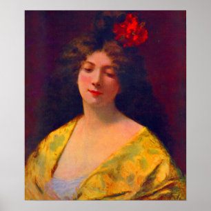 Poster 1901 belle dame portant un châle