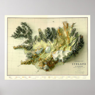 Poster 1901 Islande Carte géologique 3D numériquement ren