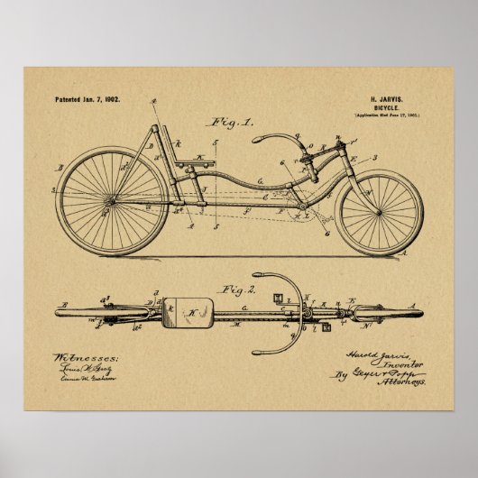 Poster 1902 Bicycle Recumbent Design Brevet Art Imprimer (Devant)
