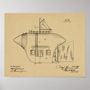 Poster 1902 Odd Airship Brevet d'Art Dessin Imprimer