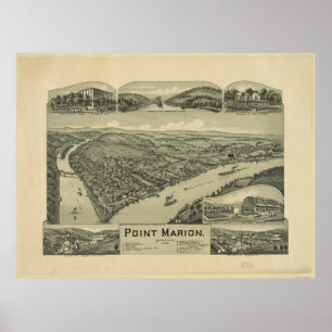 Poster 1902 Point Marion, PA Oiseaux Vue panoramique Cart