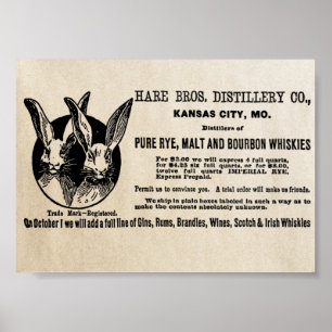 Poster 1902 Vintage Hare Bros. Distillery Co. Ad