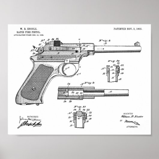 Poster 1903 Rapid Fire Gun Brevet Art Dessin Imprimer (Devant)