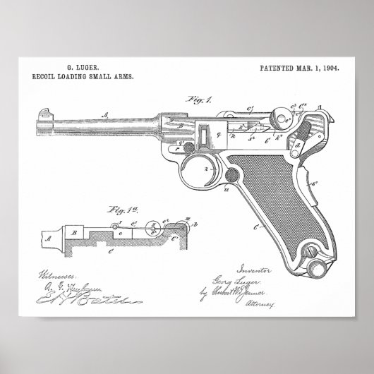 Poster 1904 Luger Gun Brevet Dessin d'art Imprimer (Devant)
