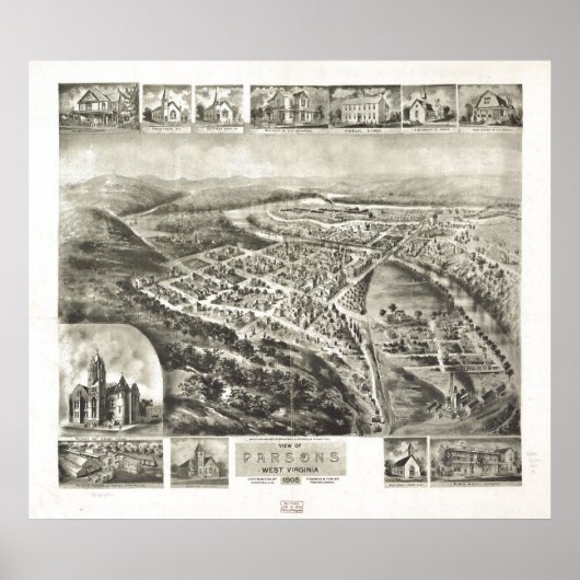Poster 1905 Parsons, WV Bird's Eye View Panoramic Map (Devant)