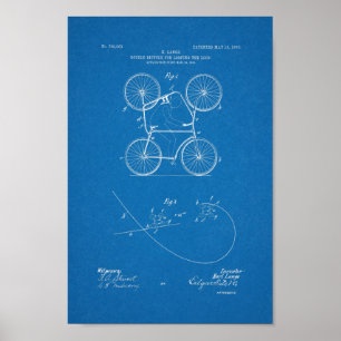 Poster 1905 Vintage Double Bicycle Patent Blueprint Art