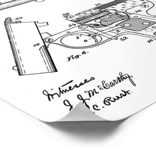 Poster 1908 Gun Warnant Brevet Dessin d'Art Entier Imprim (Coin)