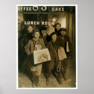 Poster 1908 Newsboys Selling Newspapers in New York City