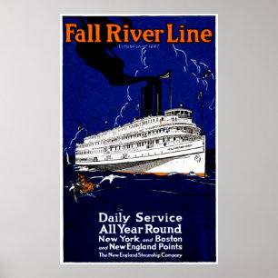 Poster 1910 Ligne de bateau à vapeur de la rivière Fall