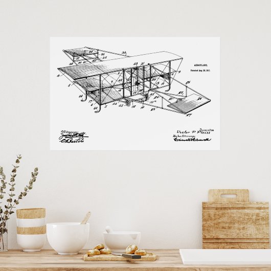 Poster 1911 Avion Brevet d'Art Dessin Imprimer (Cuisine)