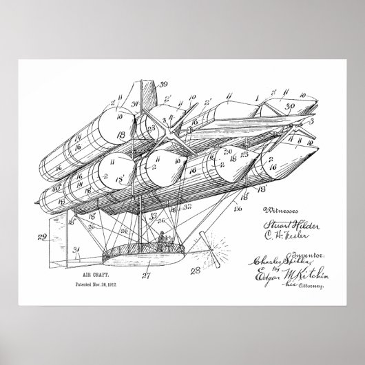 Poster 1912 Ancien avion Brevet Art Dessin Imprimer (Devant)