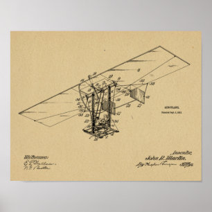Poster 1912 Flying Machine Airplane Patent Art Drawing