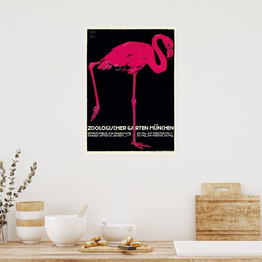 Poster 1912 Ludwig Hohlwein Flamant rose Zoo de Munich (Cuisine)